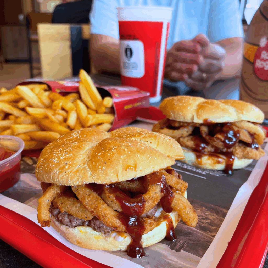 Roy Rogers Frederick MD fall menu – Tumbleweed Burger & Tumbleweed Chicken Sandwich with onion straws and BBQ sauce upgraded to an Outlaw Combo with large drinks and a holster of fries