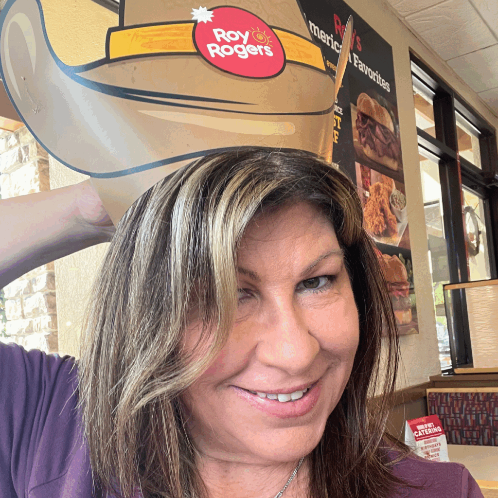 Roy Rogers Frederick MD fall menu – Customer feeling nostalgic wearing one of Roy Roger's kids hats inside the restaurant