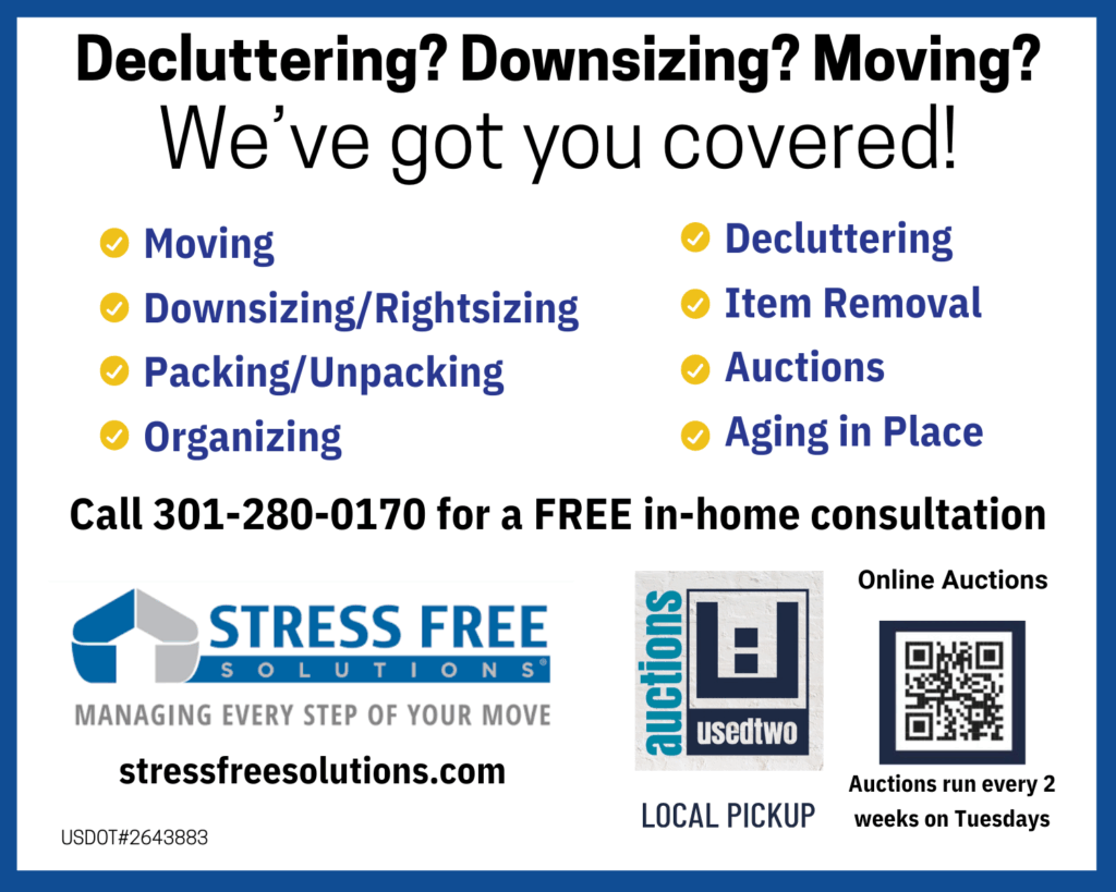Stress Free Solutions graphic explaining services they offer along with their contact info and QR Code
