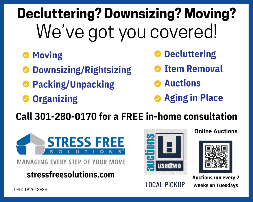 Stress Free Solutions graphic explaining services they offer along with their contact info and QR Code