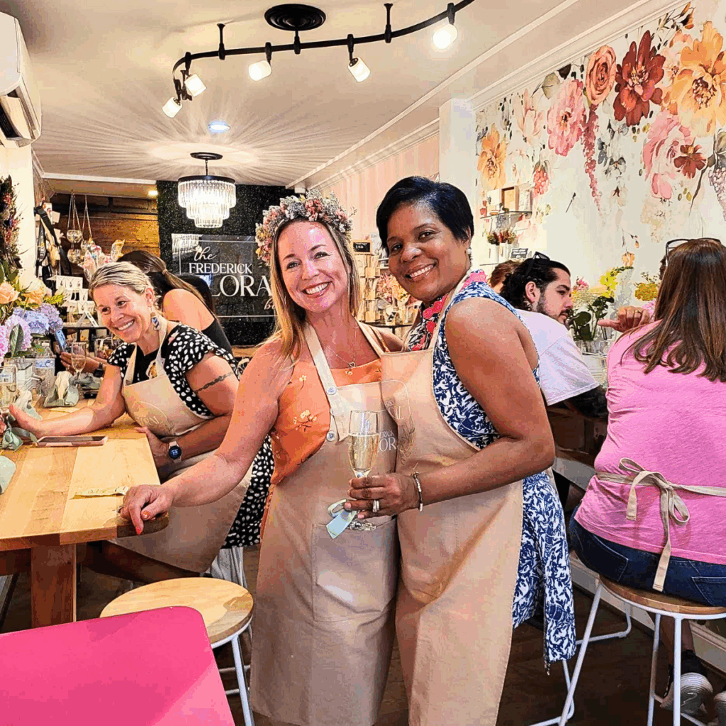 Fun flower workshop at The Frederick Floral Bar in Downtown Frederick