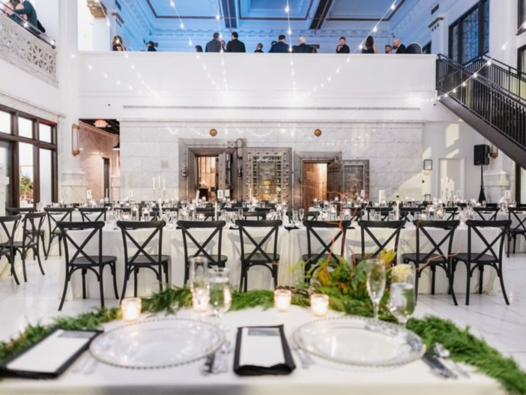 Main floor of Citizens Ballroom in Downtown Frederick during a wedding reception
