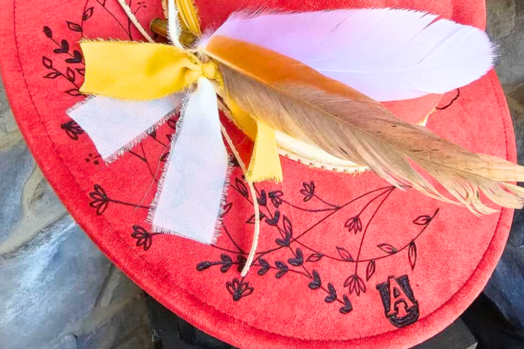 A custom burned hat during a workshop at The Barn Resort in Gettysburg