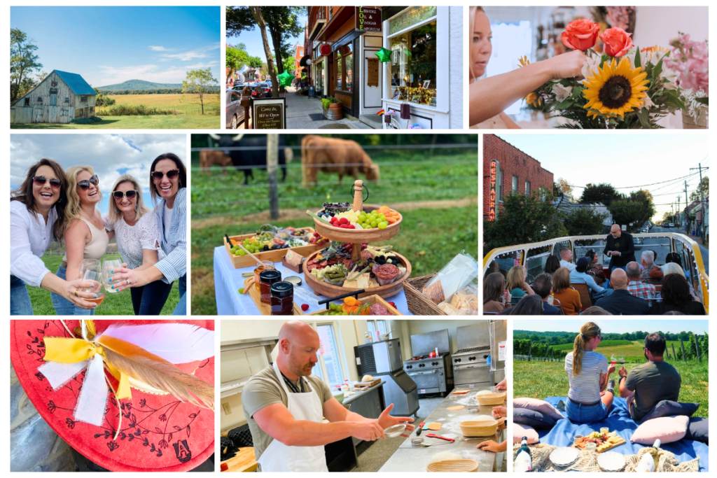 Collage of the best Frederick-area experiences to book before they sell out, including winery events, girls' nights, workshops, foodie experiences, and unique things to do near Frederick, Maryland.