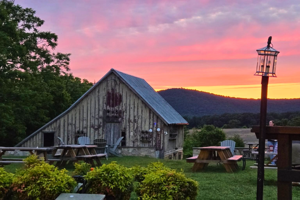 Outdoor Garden Table Dinner Series at Comus Inn overlooking Sugarloaf Mountain near Frederick, Maryland.